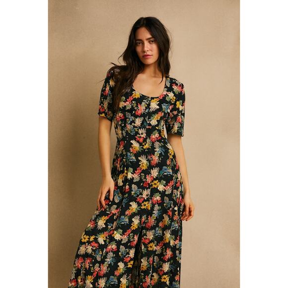 Vintage 90s Rayon Floral Button Front midid ankle Dress XS - Picture 1 of 8